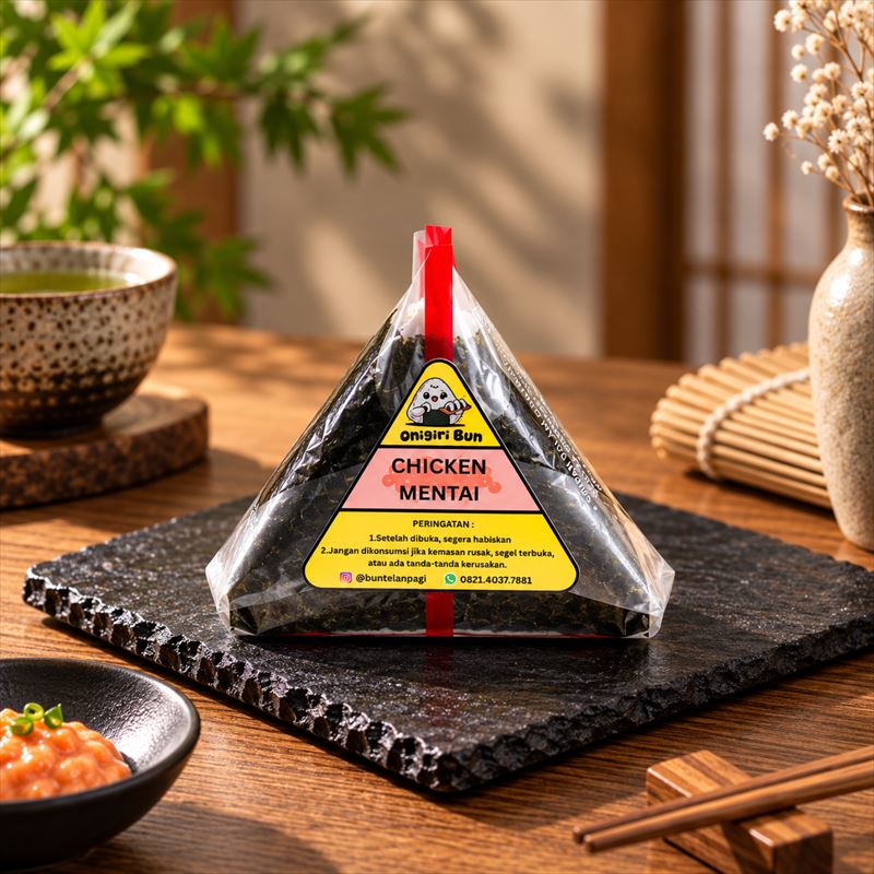 Onigiri Bun Chicken Mentai dalam kemasan segitiga